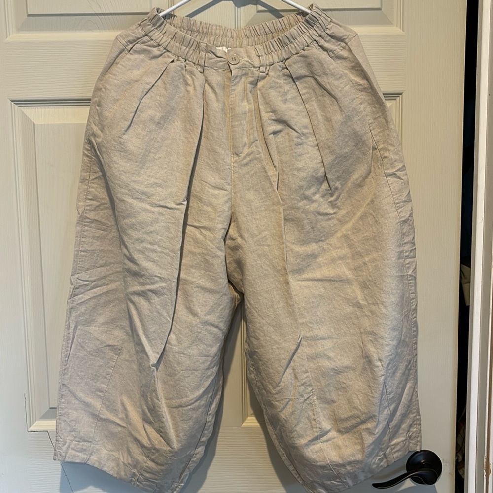 Cream barrel linen pants